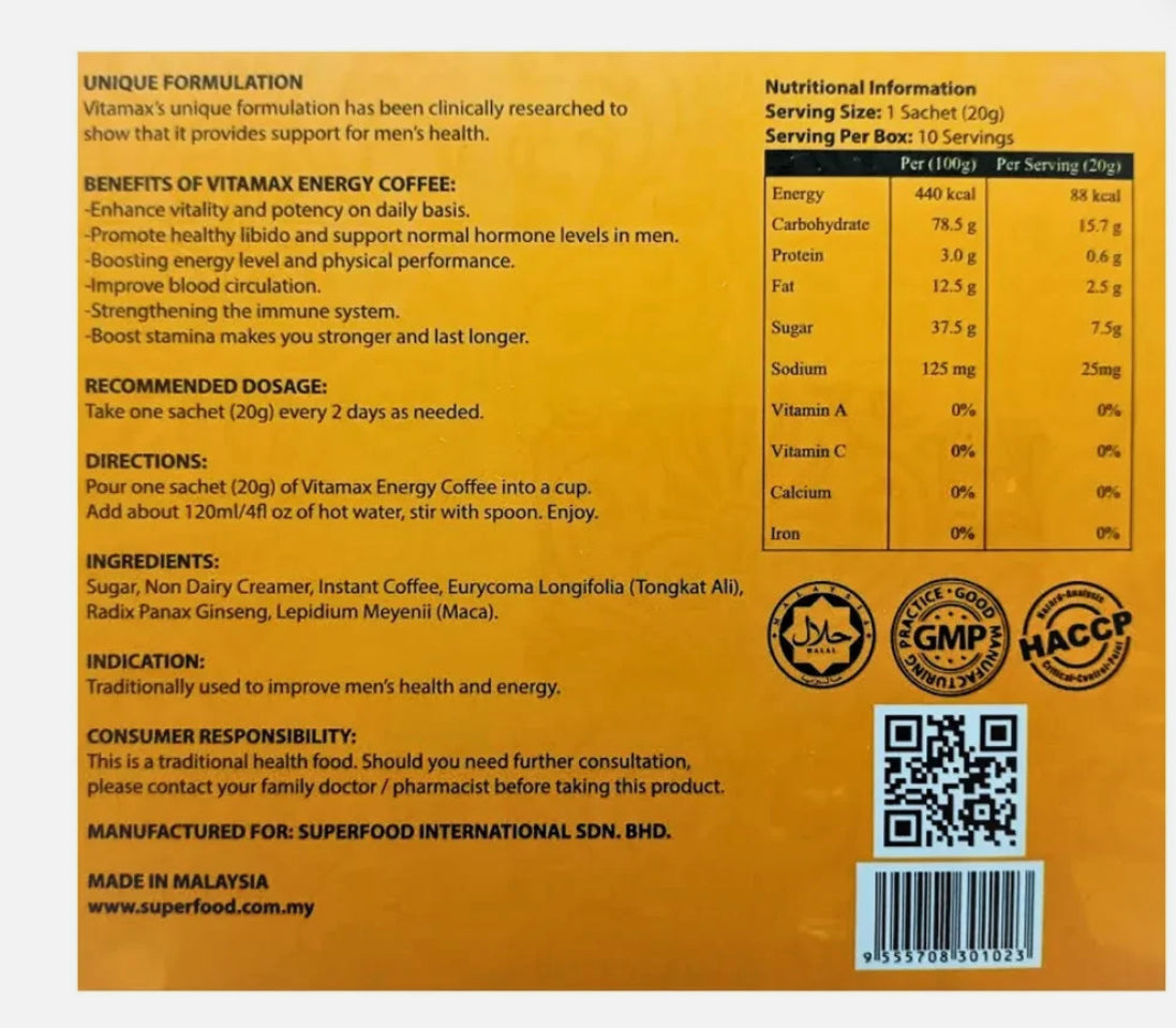 Vitamax Doubleshot Energy Honey – 10 Sachets (Imported from Malaysia)